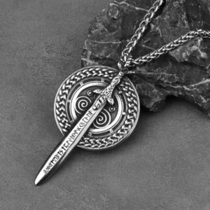 Pendentif épée acier viking avec symbole Triskel