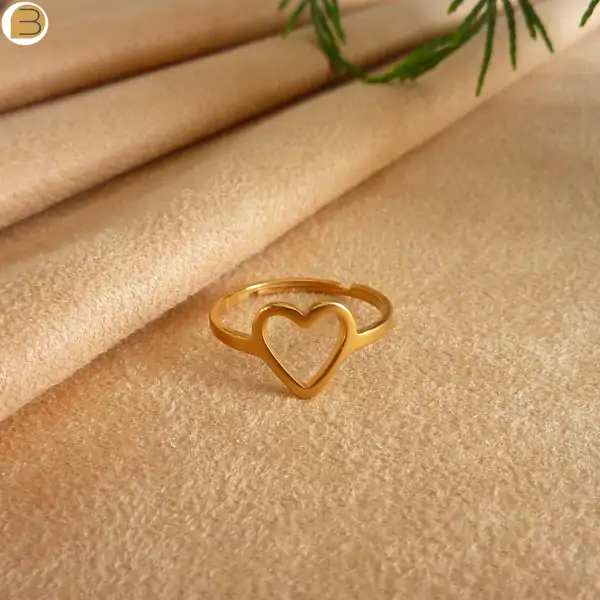 Bague réglable femme en acier inoxydable doré symbole cœur