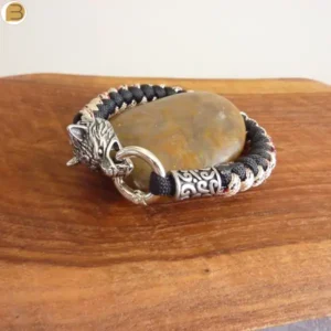 Original bracelet acier inoxydable tête de loup sur cordes tressées