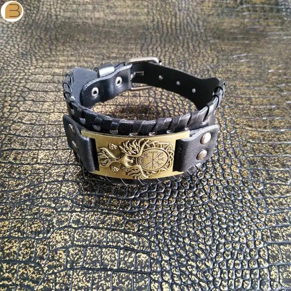 bracelet viking cuir oiseau de feu