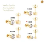 boucles d'oreilles acier et zircons rondes en 4 mm