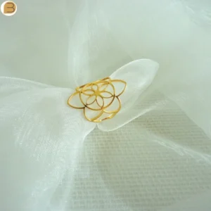 Bague réglable en acier inoxydable doré à forme géométrique épurée de la Fleur de Vie
