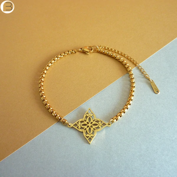 Bracelet en acier inoxydable doré pour femme pendentif nœud de sorcière