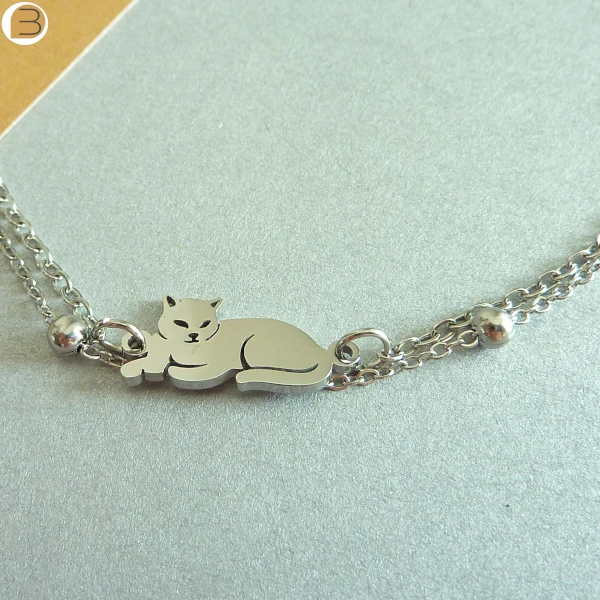 Bracelet pendentif chat en acier inoxydable pour femme féline