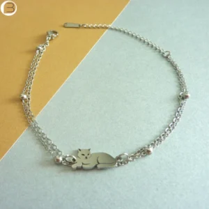 Bracelet pendentif chat en acier inoxydable pour femme féline