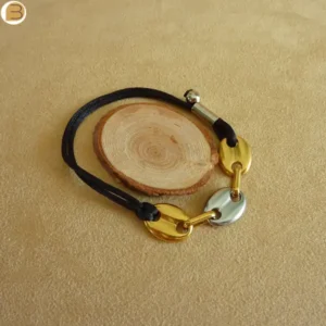 Bracelet réglable 3 grains de café en acier inoxydable bicolore