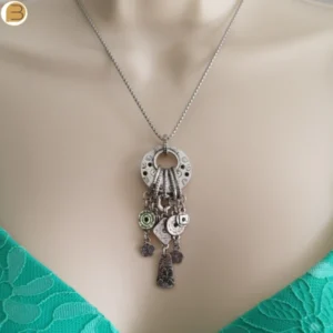 Collier style bohème pampilles et strass sur chaîne acier inoxydable