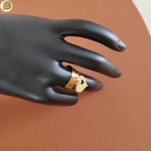 Bague réglable en acier inoxydable doré pour femme pendentif cœur