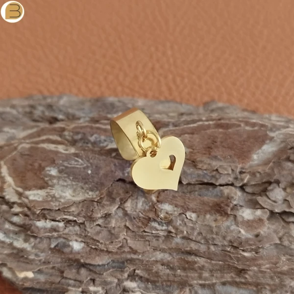 Bague réglable en acier inoxydable doré pour femme pendentif cœur