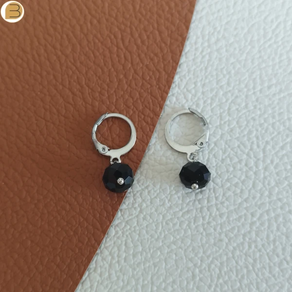 Boucles d'oreilles en acier inoxydable perles cristal noir à facettes