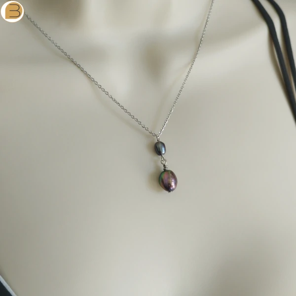 Création Bijoutissimo collier pour femme en acier pendentif perles d'eau douce grises