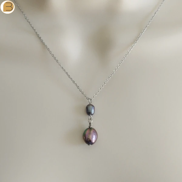 Création Bijoutissimo collier pour femme en acier pendentif perles d'eau douce grises