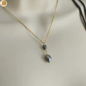 Création Bijoutissimo collier pour femme en acier doré pendentif perles d'eau douce grises