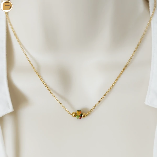 Collier acier inoxydable doré avec sa perle en Jaspe multicolore, une création exclusive Bijoutissimo