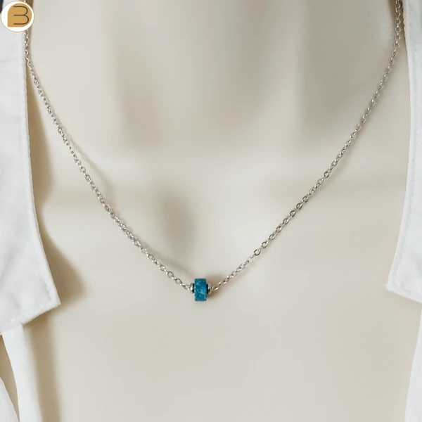 Collier acier inoxydable avec sa perle en Jaspe bleu, une création exclusive Bijoutissimo