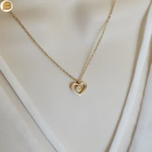 Collier acier inoxydable doré pendentif cœur avec oxyde de zirconium