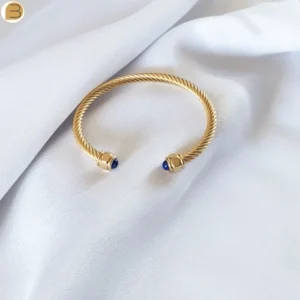 Bracelet torsadé réglable en acier inoxydable doré orné de pierres naturelles Lapis lazuli